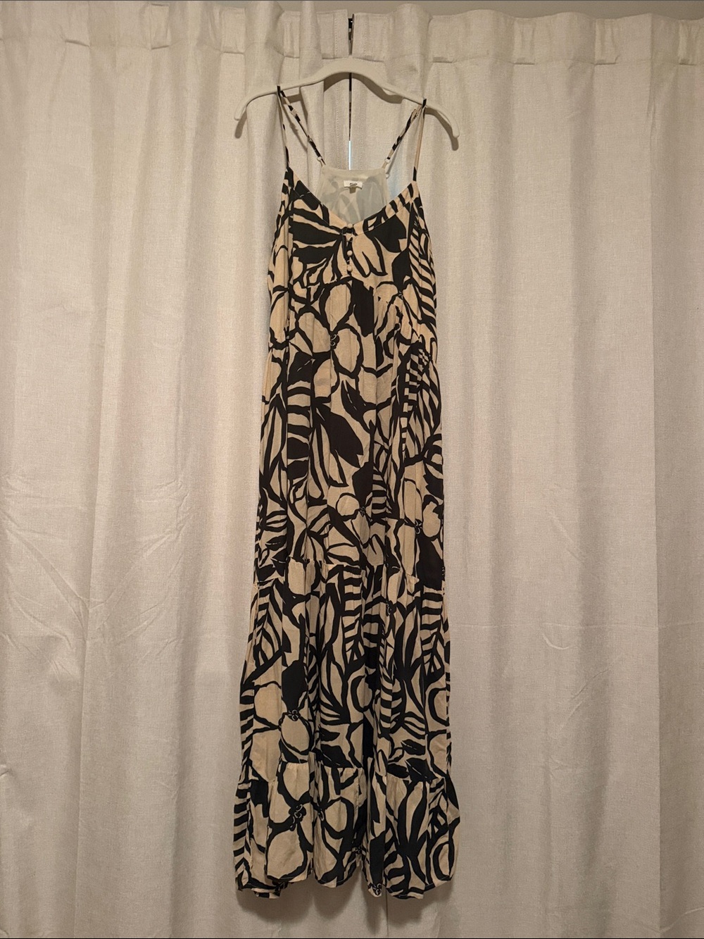 aerie Black & Cream Floral Spaghetti-Strap Maxi Dress